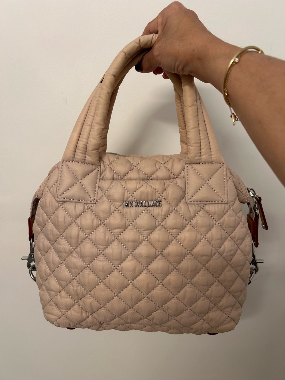 MZ Wallace Small Sutton Deluxe Quilted Tote in HTF, Mushroom.